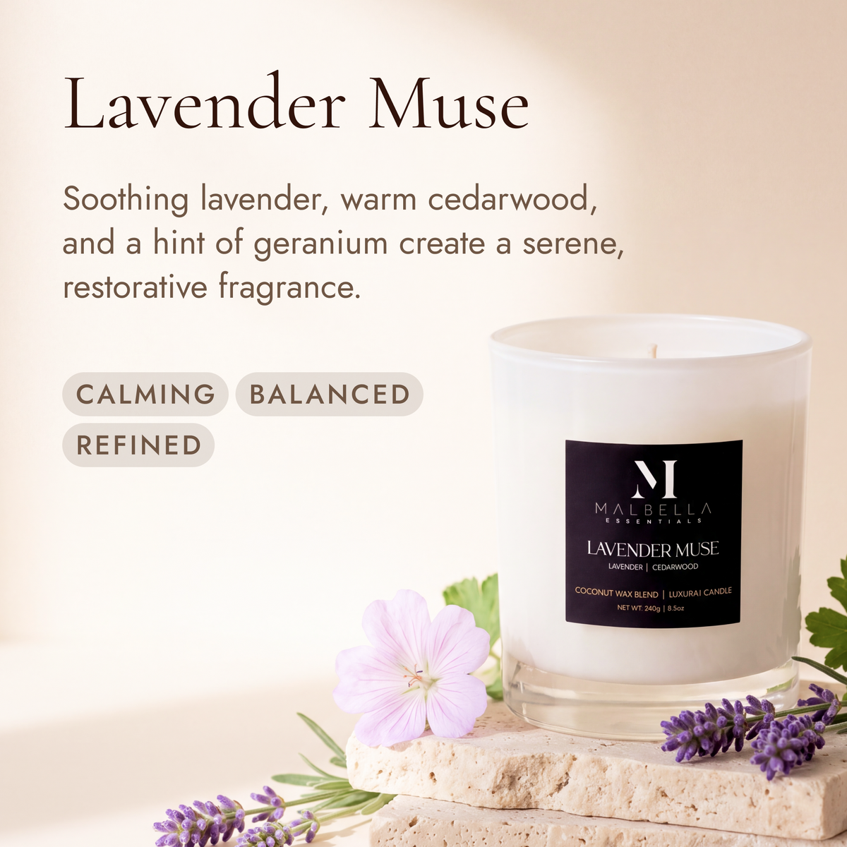 Lavender Muse Luxury Scented Candle | Malbella Essentials